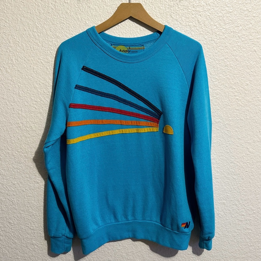 Aviator Nation Daydream Rainbow Crewneck Sweatshirt Blue Unisex S